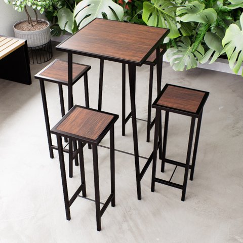 Conjunto Mesa Bar Bistrô Imbuia Alta Industrial Black 4 Bancos Don Castro Decor