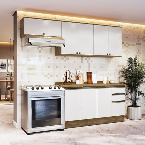 Armário de Cozinha Completa 100% Mdf 240cm Nogueira/branco Celeste Kappesberg