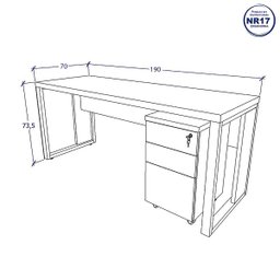 Mesa Escrivaninha Industrial 1,90m com Gaveteiro e Pés Metal Cor:cinza Sagrado com Preto - 2