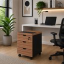Ver imagem 1 de Gaveteiro Móvel Escritório 40cm x 50cm 3 Gavetas Chave e Rodízios F5 Office Cor:Nogal com Preto