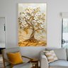 Quadro Décor Árvore 3d com Ondas Flores Brancas Folhas Douradas Sala Quarto Casa Escritório - 1