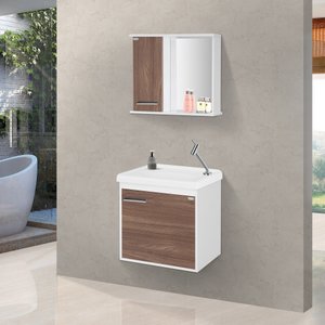 Gabinete para Banheiro com Cuba e Espelho Incluso Arts 45 Cm - Branco / Carvalho