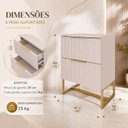 Ver imagem 3 de Kit 2 Mesas de Cabeceira Lumia Detalhe Ripado Base de Aço 2 Gavetas Off White/Dourado Lh Móveis