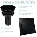 Ver imagem 6 de Tampa Ralo Click 15x15 preto Quadrado E Valvula Click 7/8 Preta lavatório De Inox Banheiro Kit escoa