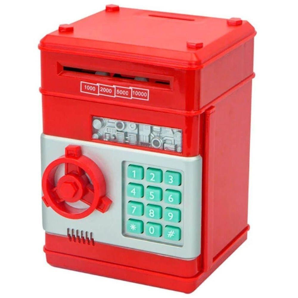 Mini Cofre Eletrônico Digital Senha 4 Dígitos Notas e Moedas (vermelho) - 7