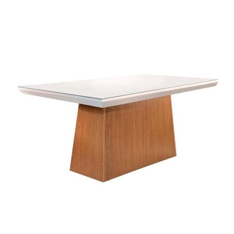 Mesa de Sala Jantar Luna + Tampo Madeirado Vidro Reto 180x90cm Imbuia/off White - Rufato