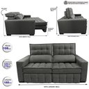 Ver imagem 2 de Sofá Retrátil e Reclinável 1,80M Molas Ensacadas e Costura Tripla Cama Inbox Nobre Suede Cinza