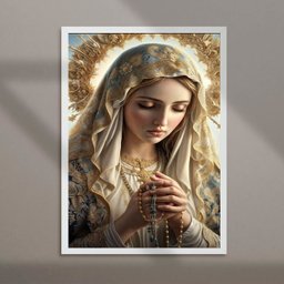 Quadro Nossa Senhora Rezando Terço 24x18cm - com Vidro:moldura Branca - 2 Quadro Nossa Senhora Rezando Terço 24x18cm - com Vidro:moldura Branca - 2