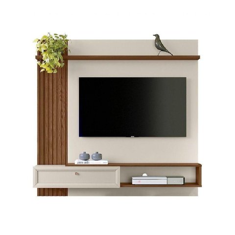 Painel para TV Dortmund Ripado 55" 133cm MDP e MDF Marrom Mais de Casa