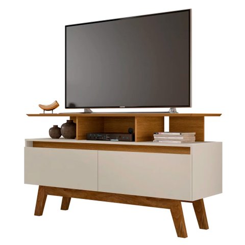 Rack Bancada Para TV Até 50 Pol. 2 Portas Rubi 1.2 Cinamomo/Off White - Bechara