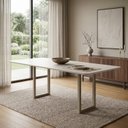 Ver imagem 1 de Mesa de Jantar 6 Lugares Tampo de Vidro e MDF 160x90cm Itália Branco Dourado/Off White