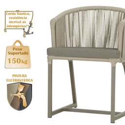Mesa com 4 Cadeiras de Jantar Roma 100cm e Noronha em Aluminío Fendi Corda Nautica Estofado 8 Trama - 4