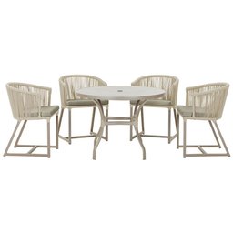 Mesa com 4 Cadeiras de Jantar Roma 100cm e Noronha em Aluminío Fendi Corda Nautica Estofado 8 Trama - 1