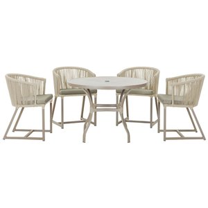 Mesa com 4 Cadeiras de Jantar Roma 100cm e Noronha em Aluminío Fendi Corda Nautica Estofado 8 Trama