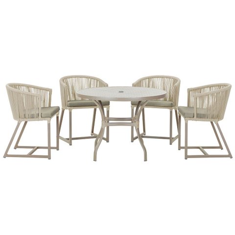Mesa com 4 Cadeiras de Jantar Roma 100cm e Noronha em Aluminío Fendi Corda Nautica Estofado 8 Trama