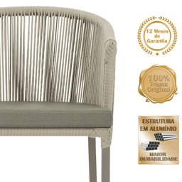 Mesa com 4 Cadeiras de Jantar Roma 100cm e Noronha em Aluminío Fendi Corda Nautica Estofado 8 Trama - 3