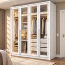 Ver imagem 1 de Guarda Roupa Solteiro 4 Portas com Vidro Reflecta 3 Gavetas 164cm com LED Imperiale Premium