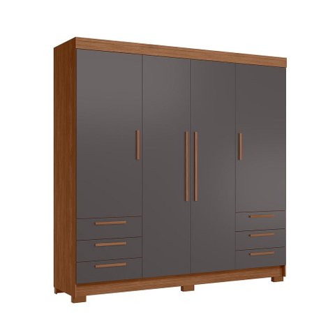 Guarda Roupa Roupeiro Casal 4 Portas 6 Gavetas Irati 4.6 Jatoba Grafite Santos Andirá
