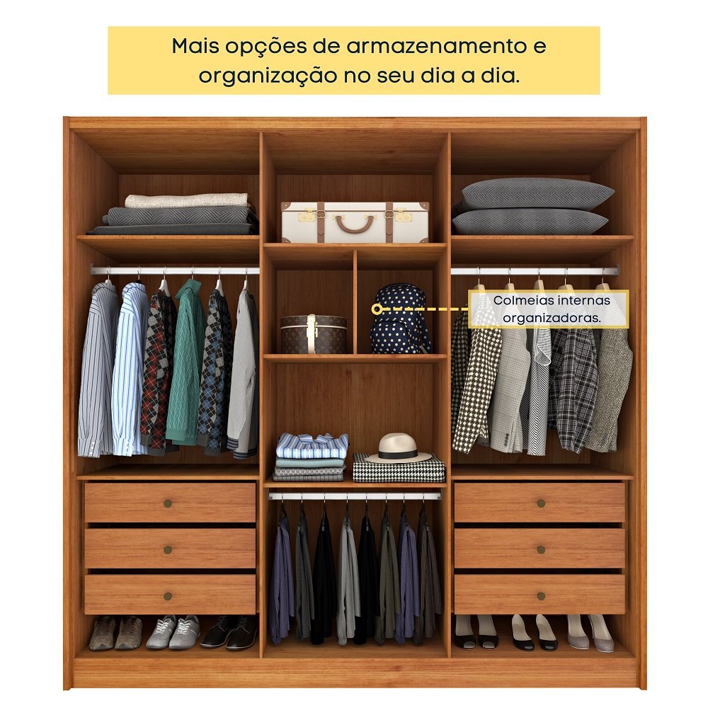 Guarda Roupa Casal 100% Mdf 6 Portas 6 Gavetas Fortuna Tcil Tcil Móveis Guarda Roupa Casal Fortuna 1 - 9