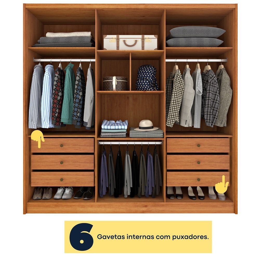 Guarda Roupa Casal 100% Mdf 6 Portas 6 Gavetas Fortuna Tcil Tcil Móveis Guarda Roupa Casal Fortuna 1 - 12