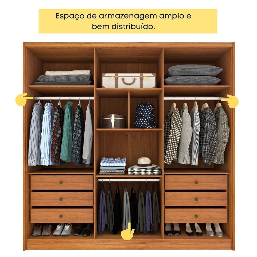 Guarda Roupa Casal 100% Mdf 6 Portas 6 Gavetas Fortuna Tcil Tcil Móveis Guarda Roupa Casal Fortuna 1 - 10