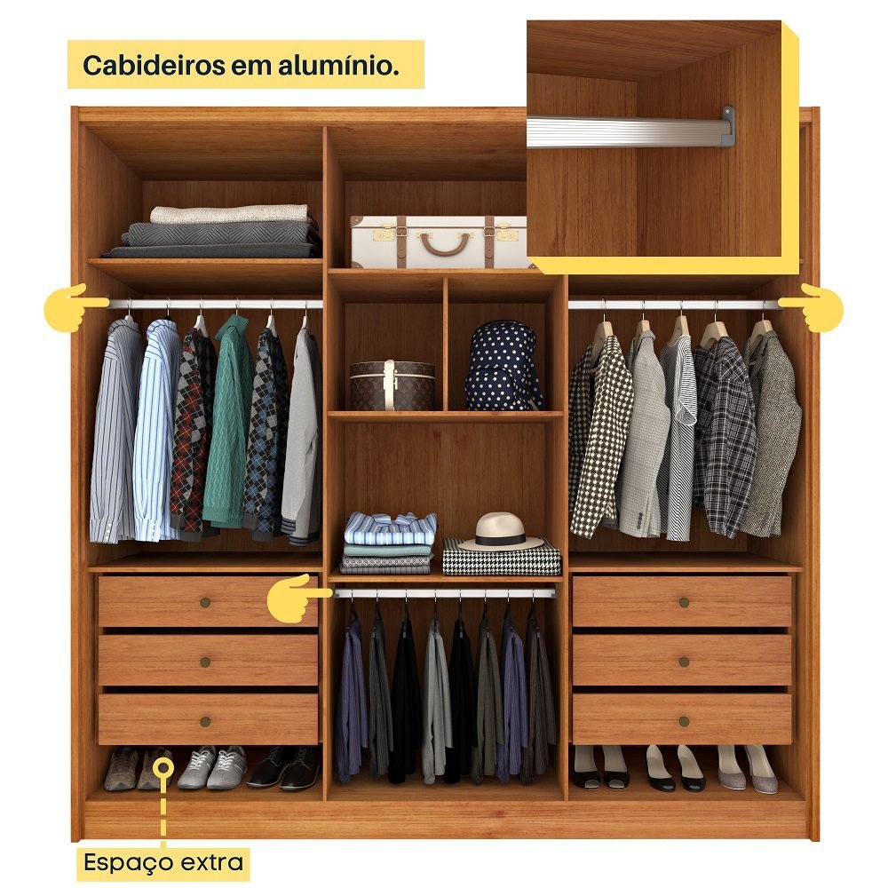 Guarda Roupa Casal 100% Mdf 6 Portas 6 Gavetas Fortuna Tcil Tcil Móveis Guarda Roupa Casal Fortuna 1 - 11