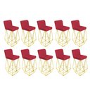Ver imagem 1 de Kit 10 Banqueta Alta Com Encosto Loki Cozinha Bar Balcão Bistrô Ferro Dourado Suede Vermelho -