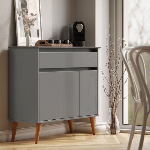 Aparador Buffet Zeus 93cm 3 Portas Gaveta Sala de Jantar MDF: Cinza