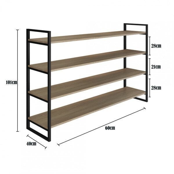 Prateleira Industrial em Aço e MDF 1Mx40x60cm Elisa Yescasa em MDF Preto