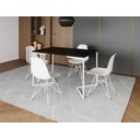 Ver imagem 1 de Mesa Industrial Base Ferro Branco em  V  Tampo 137x90 Preto 4 Cadeiras Eames Assento Branco Ferro Br
