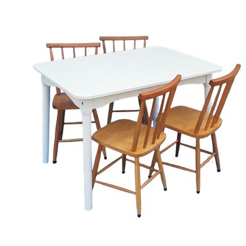 Jogo de Jantar Colonial Brisa Mesa 110x80 Cm Branca + 04 Cadeiras Mel Rustico