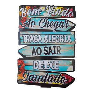 Placa Decorativa de Parede em Madeira - Bem Vindo