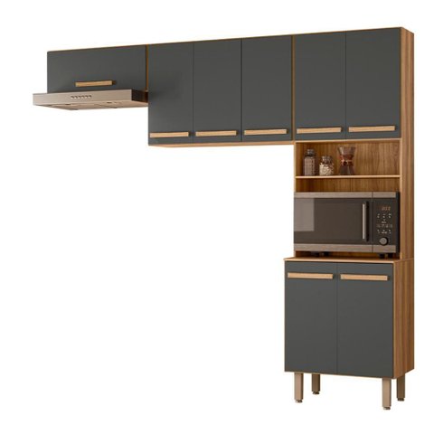 Armario de Cozinha Lemon com 8 Portas 222 Cm Freijo/chumbo