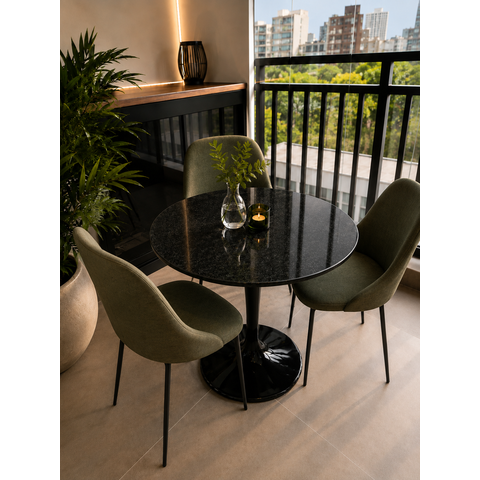 Mesa de Jantar Saarinen Preto - Redonda 80cm - Mármore São Gabriel