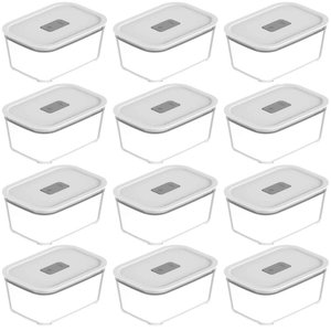 12 Potes Herméticos de Vidro 1,2l Branco Fresh Lock ou para Geladeira Freezer Forno