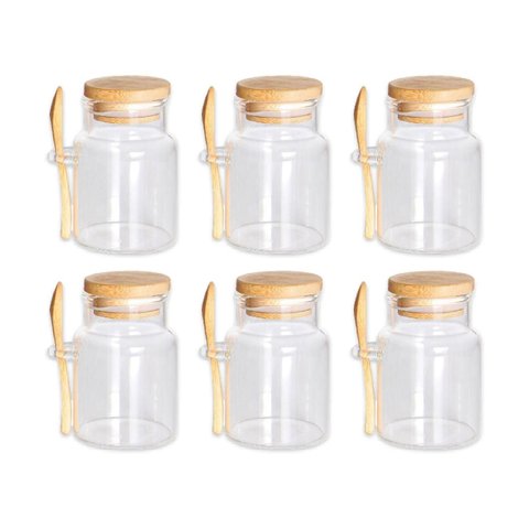 Jogo de 6 Porta-mantimentos em Vidro Borossilicato com Tampa e Colher em Bambu 150ml - Dynasty