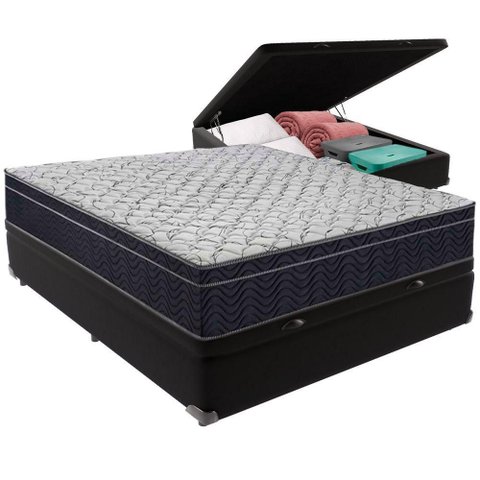 Cama Box Baú e Colchão Airtech 150 Espuma D45 Viúvo Ortobom Viúvo Preto