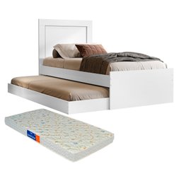 Bicama Solteiro Com Cama Auxiliar Bibox com Colchão Luara Branco - 1