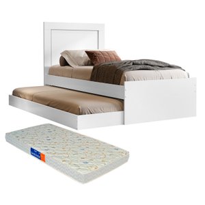 Bicama Solteiro Com Cama Auxiliar Bibox com Colchão Luara Branco