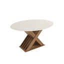Ver imagem 1 de Mesa de Sala Jantar Graviola C/ Tampo Madeirado C/ Vidro 105x180cm Nogueira/off White/vidro Off