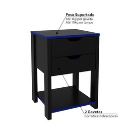 Gaveteiro Gamer com 2 Gavetas - Preto/Azul - 3