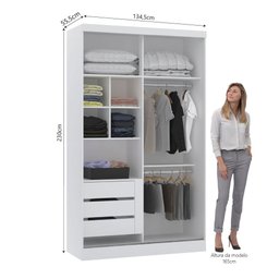 Guarda Roupa Modulado 134,50cm 2 Portas de Correr com Espelho Alpes Luciane Móveis - 3