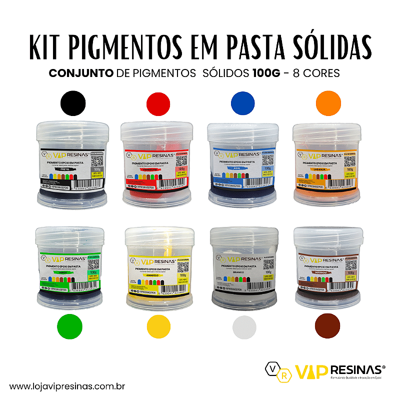 Kit 8 Pigmento Epóxi P/resina 100g Cores Sólidas Vipresinas - 2