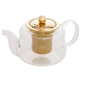 Chaleira de Vidro com Infusor Dourado Inox 600ml Wolff