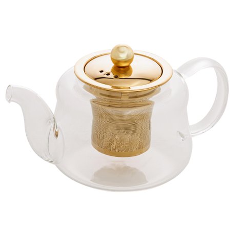 Chaleira de Vidro com Infusor Dourado Inox 600ml Wolff