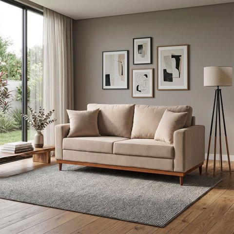 Sofa 2 Lugares Living 1,88 m Base de Madeira México:Veludo Capuccino