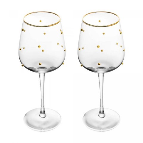 Conjunto 2 Taças de Vinho Balls Fio de Ouro 350ml Vidro - Wolff