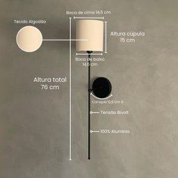 Kit 2 Arandelas de Parede Clássica Preto com Cúpula Bege + Lâmpada Branco Frio - 2
