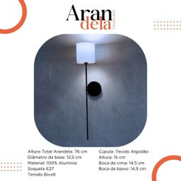 Kit 2 Arandelas de Parede Clássica Preto com Cúpula Bege + Lâmpada Branco Frio - 3