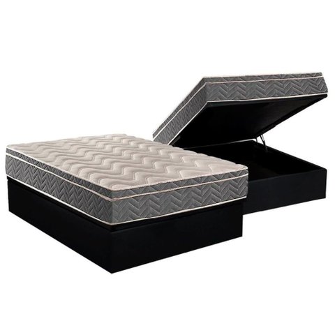 Cama Box Baú Casal: Colchão Ortopédico Paropas D45 / Ep Confort Mega Firme + Base Black(138x188)